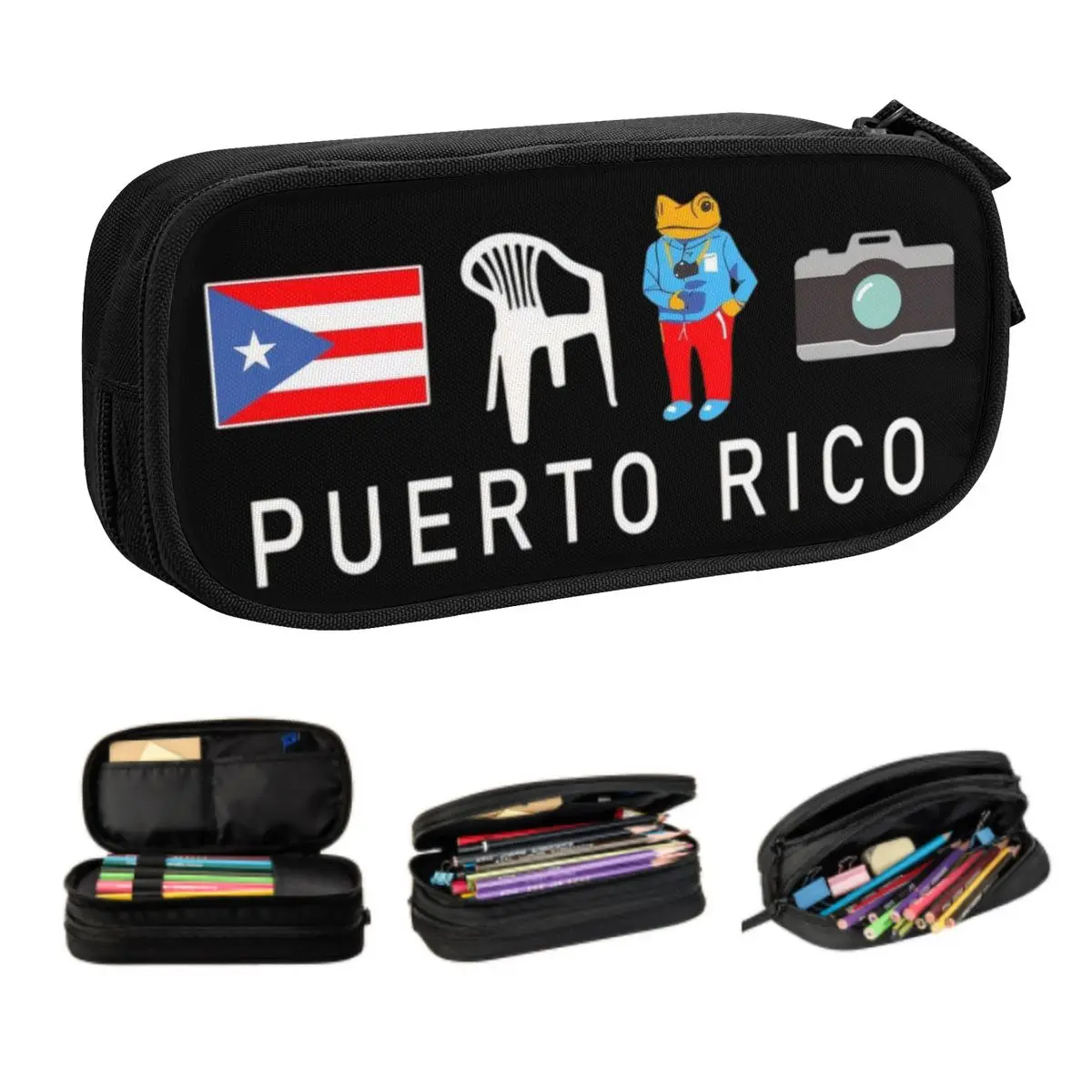 Custom Cute Puerto Rico Taino Coqui Boricua Flag Pencil Case for Girl Boy Big Capacity Pencil Box School Supplies