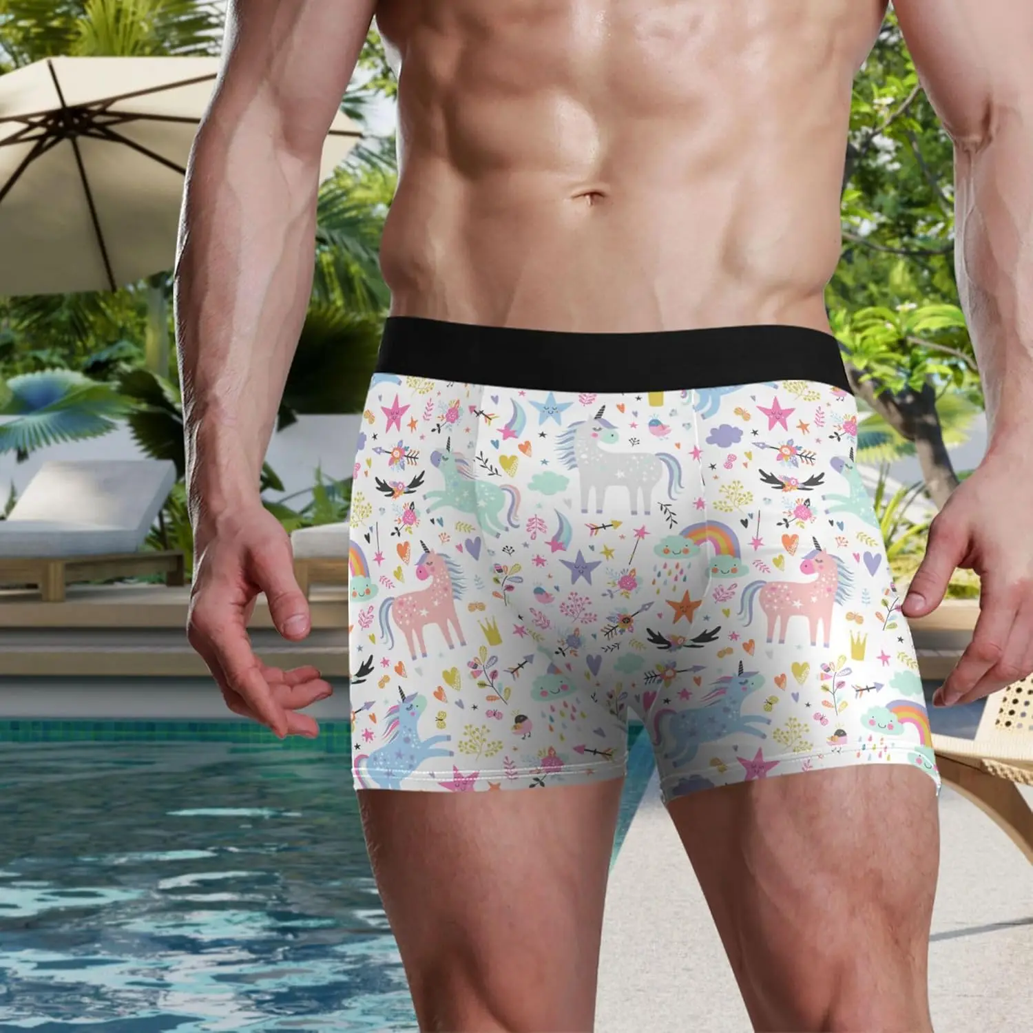 Colorful  Rainbow Unicron Star Pattern Mens Boxer Briefs Underwear Flyless Anti-Chafing Moisture Wicking Funny Underpants