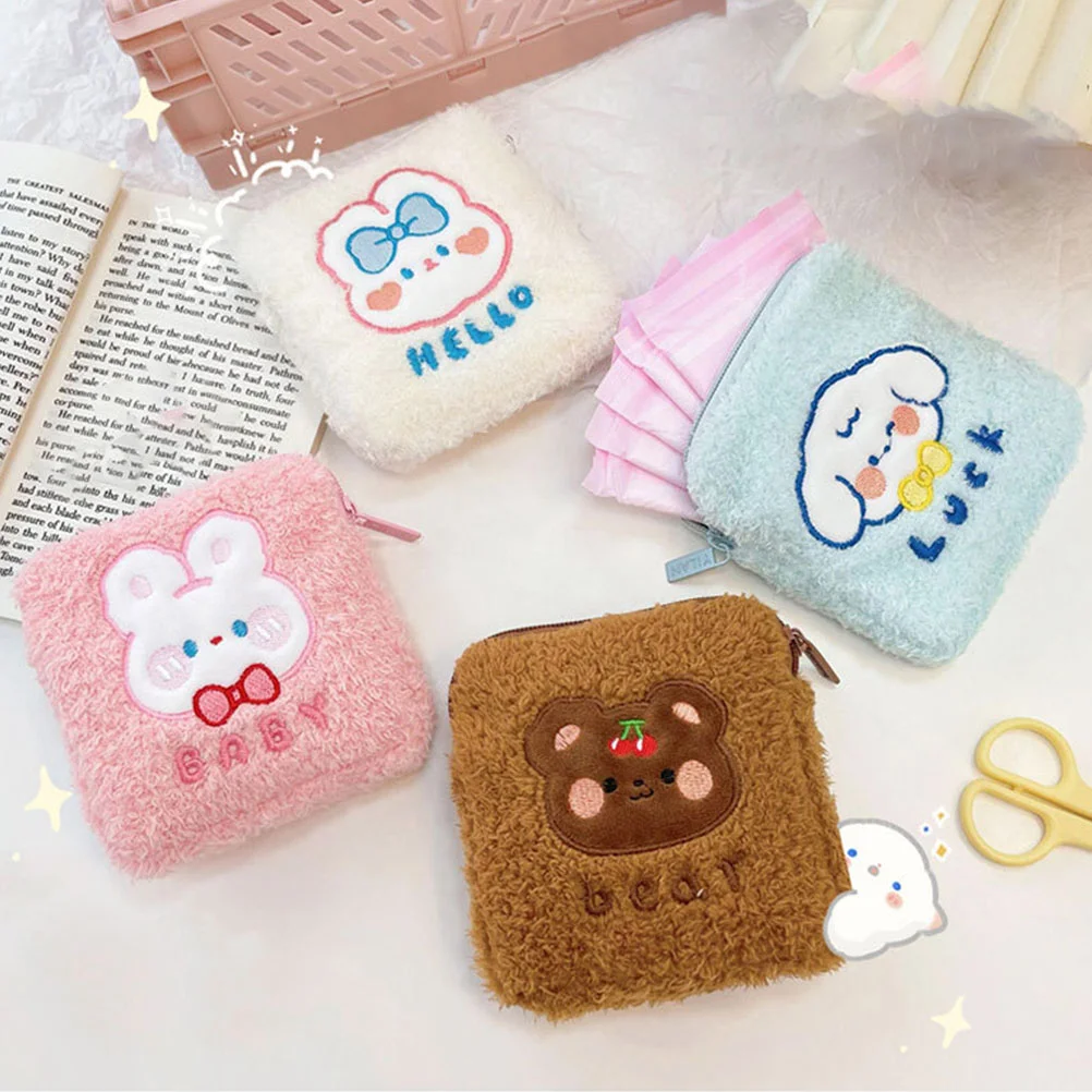 

4 Pcs Sanitary Napkin Storage Bag Tote Multi-function Small Holders Menstrual Pad Packet Decorative Period Portable Plush Girl