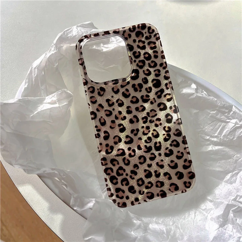 Coque de téléphone à imprimé léopard, étui souple antichoc pour iPhone 16 15 14 13 12 11 Mini Pro Max X XR XSMax 8 Plus motif Glacier
