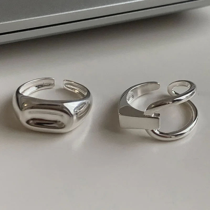 Silver Color Korean Trendy Asymmetry Adjustable Rings For Women Simple Geometric Personality Jewelry Gifts