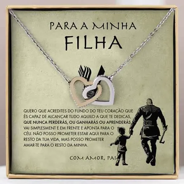 Para a Minha Filha – Colar de Corações To My Daughter Gift Necklace From Dad Love Double Heart Pendant Birthday Jewelry Box