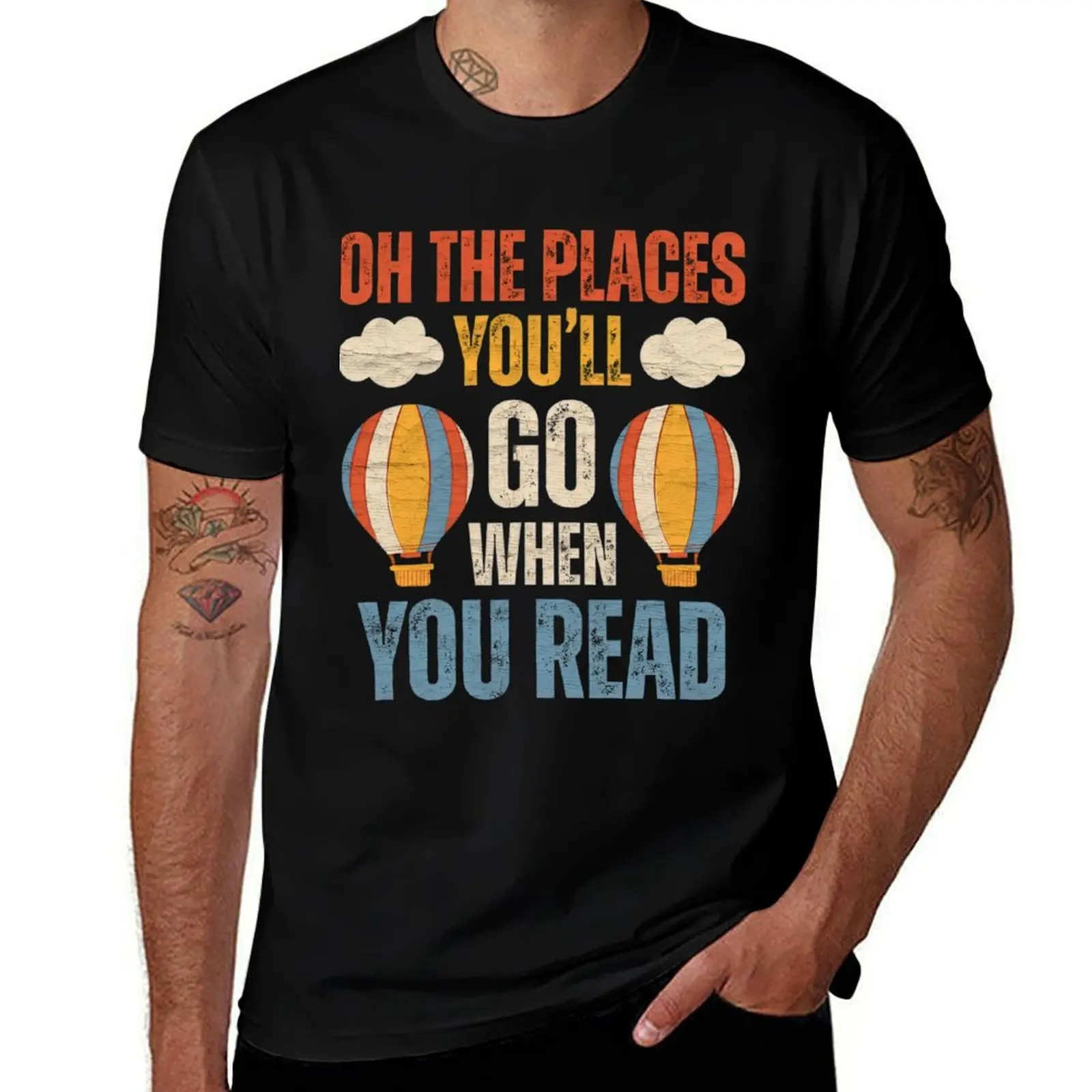 Hot Air Balloon Oh The Places You’ll Go When You Read T-Shirt Basic All Season Solid T-Shirt