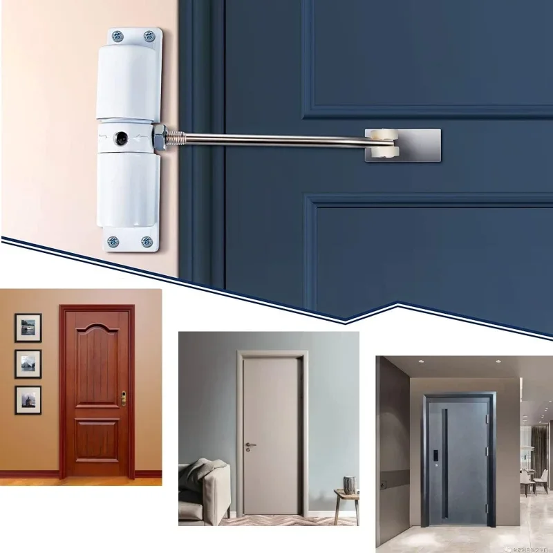 All White/Black Automatic Door Closer Safety Double Spring Door Closer Silence Adjustable Convert Hinged Doors to Self-Closing