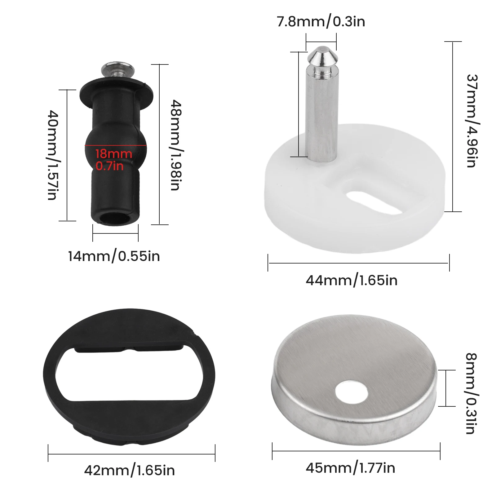 Quick Release Toilet Hinge Kits for UK Standard Toilets - Metal & Rubber Top Fix Fittings for Shaky Toilet Covers (14-16mm Hole)