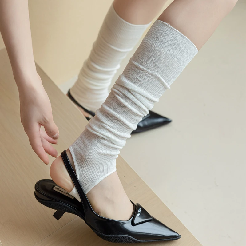 Leg Warmers Ballet Style Knitted Foot Cover Knee Socks Stocking JK Girls Solid Color Black White Gray Long Socks Women Stockings