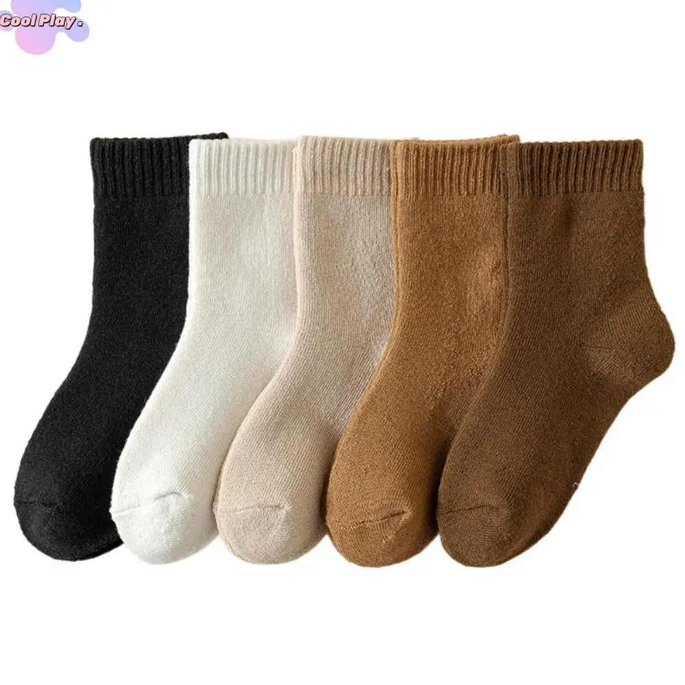 

5Pairs Solid Color Short Tube Kids Thicken Socks Sleeping Cute Girls Floor Plush Socks Warm Hosiery Children's Winter Socks Kids