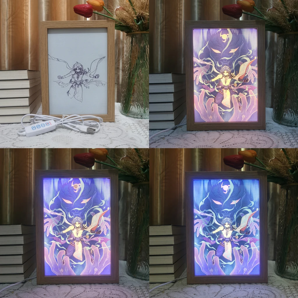 Hot VALORANT Anime Led Photo Frame Lamp Xiao Genshin Impact Wanderer Art Painting Design Night Light Home Deco Kid Room Gift