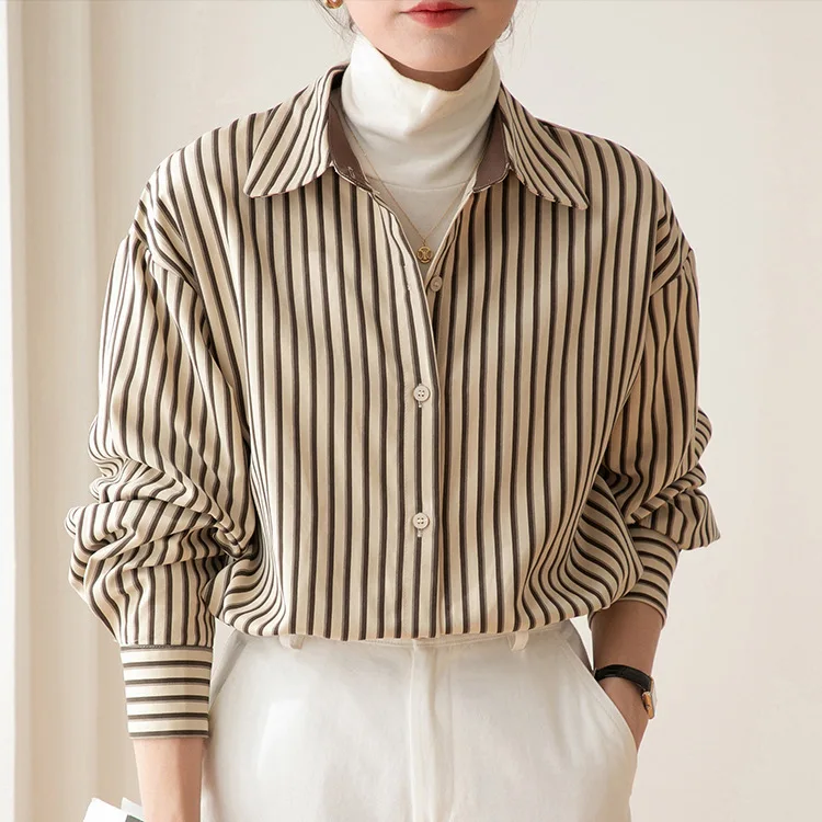 

Women's Vintage Striped Long Sleeve Shirt Spring Autumn Loose Top Korean Style Casual Button Shirts Casual Chic Women's Coat