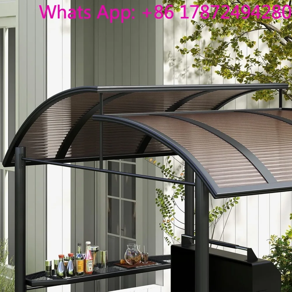 Outdoor BBQ Canopy with Side Shelves, Steel Fra，8' x 5' Grill Gazebo Shelter with Interlaced Vented Polycarbonate Roof