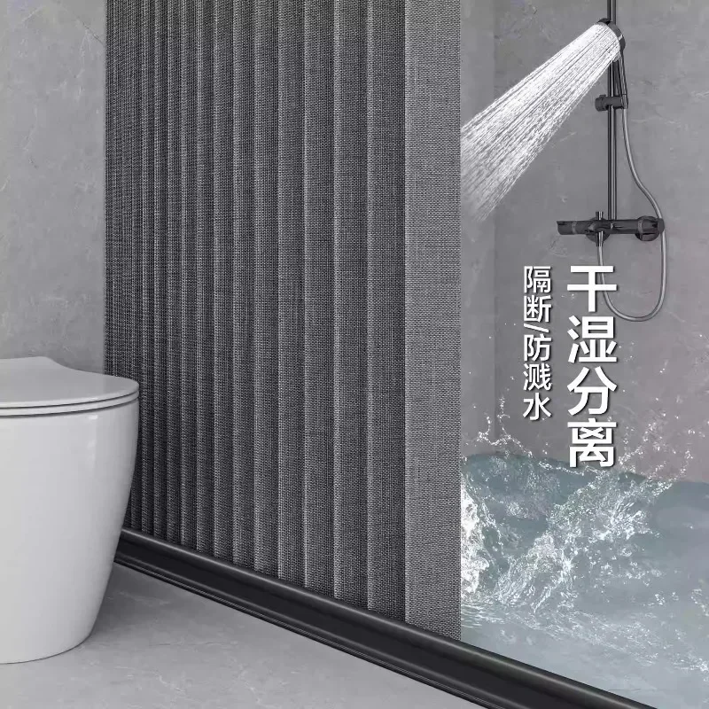 

Waterproof Partition Shower Curtain Pull Curtain Dry Wet Separation No Drilling Folding Bathroom Shower Curtain