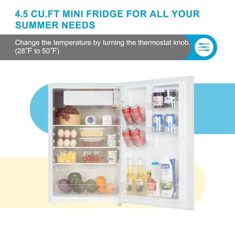 Geladeira compacta pequena com freezer, mini-refrigerador branco, 4,5 pés, 2023, Novo