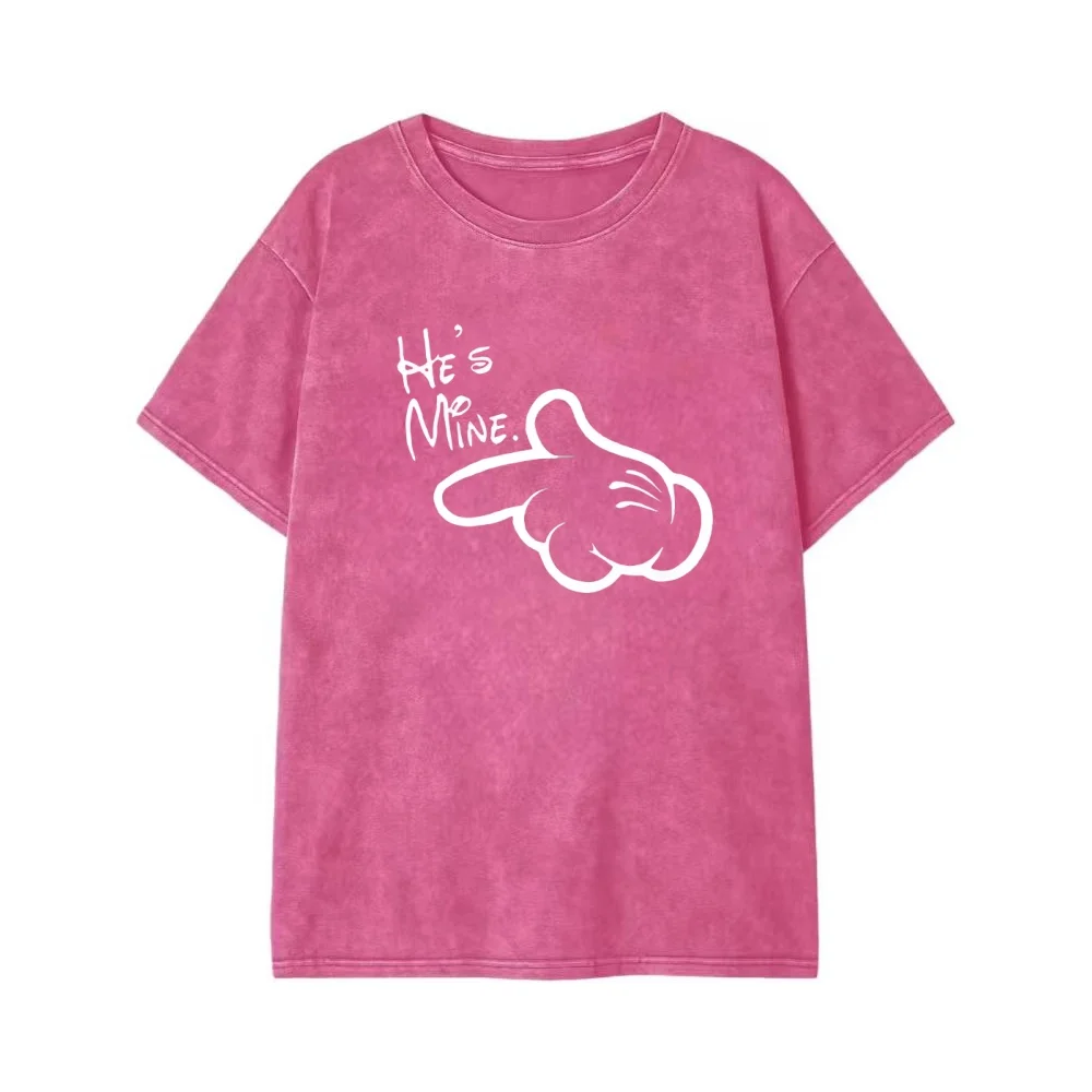 

Washed T-shirt Valentine's Day Couples Matching T-Shirts Casual Short Sleeve Crew Neck T Shirt For Men Women Elements Print Tees