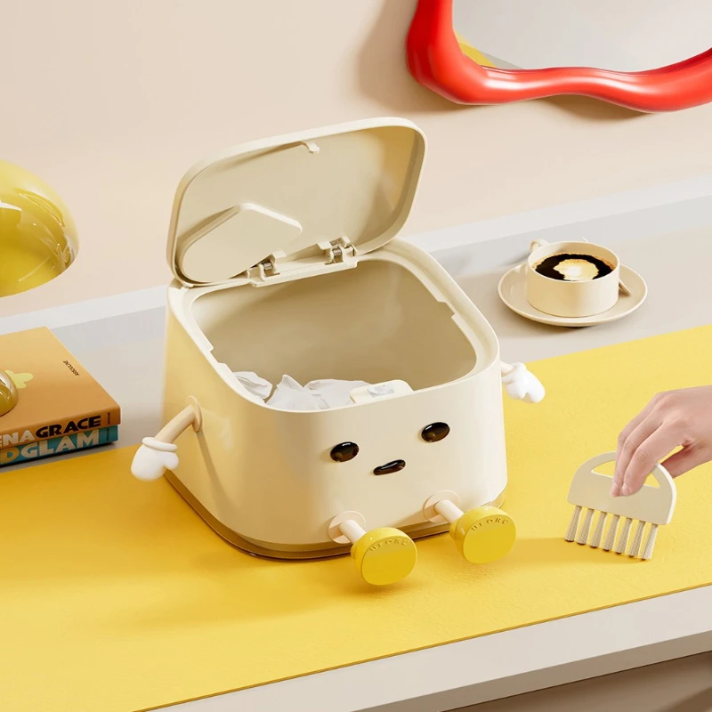 

Household Desktop Waste Bins Large-capacity Paper Basket with Lid Waterproof Office Waste Bins High-end Feel Home Spazzatura JTW