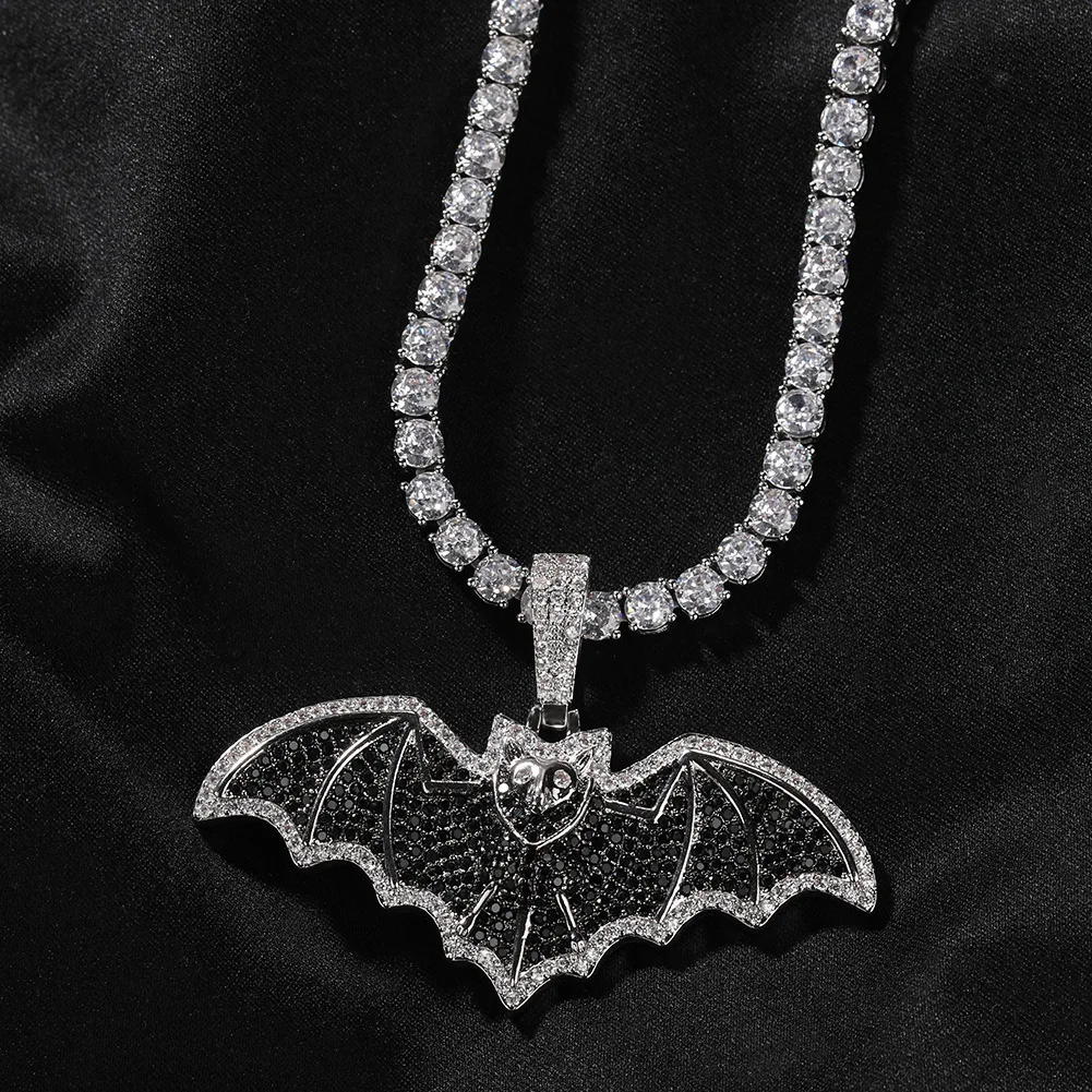 Anztilam Black Bat Pendant Zircon Iced Out For Men Women Necklaces Hip Hop Jewelry For Men Women Free Shipping