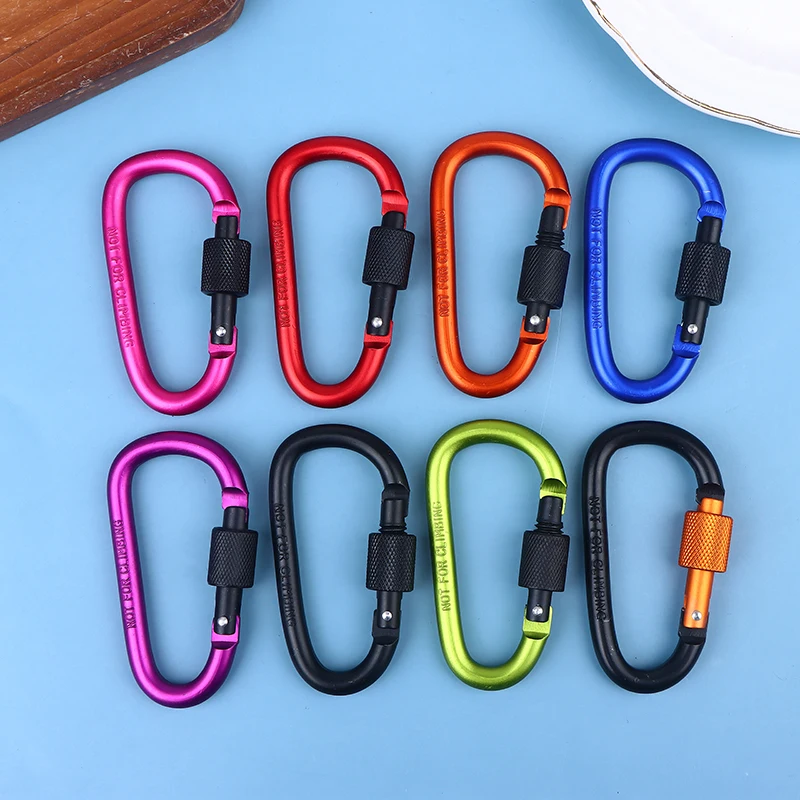 4Pcs 7.5*4.0cm D-shape Aluminum Alloy Carabiner Clips With Screw Gate Carabiners Hiking Clips EDC Outdoor Camping Equipment Hook