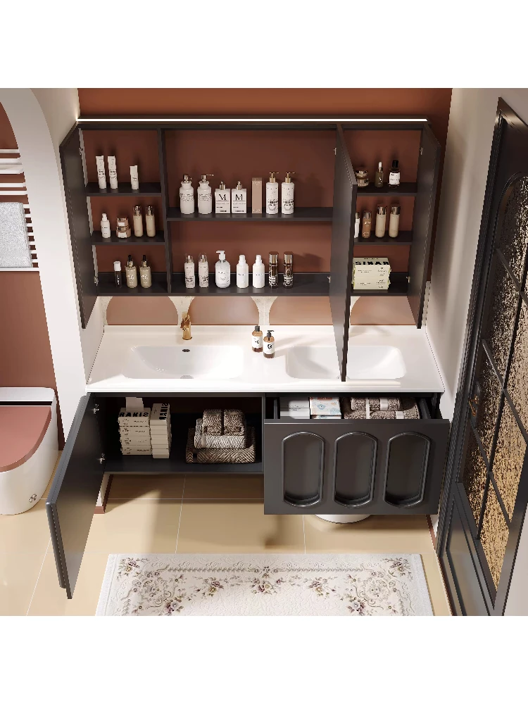 

Французский ротанговый шкаф для ванной комнаты, комбинация тумбы с раковиной и керамической интегрированной раковиной-столешницей