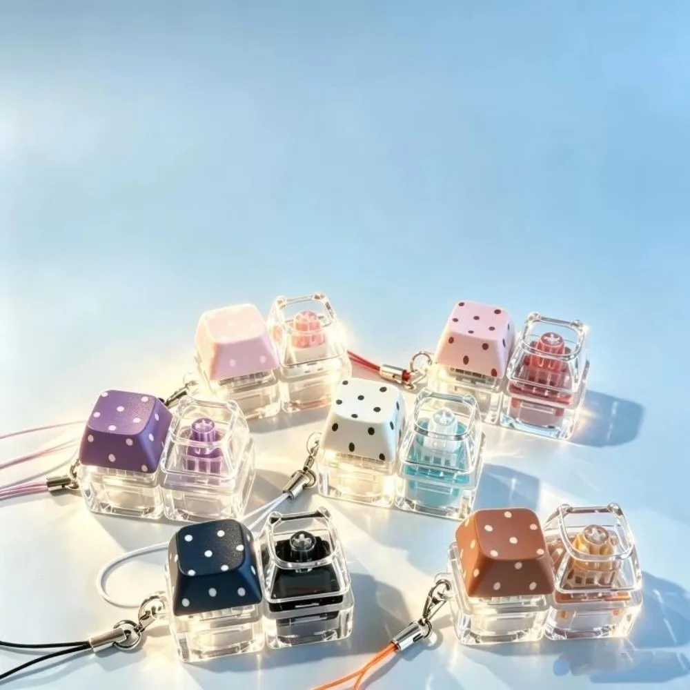 Dot Keycap Fidget Keychain Light Up Glowing Mechanical Keyboard Keycaps Keyring 2-Key Push Button Finger Button Press Keychain