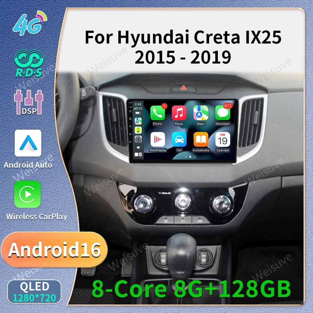 2 Din Android 16 Car Stereo Radio For Hyundai Creta ix25 2015-2019 Multimedia Video Player Navigation Head Unit Carplay Auto 4G