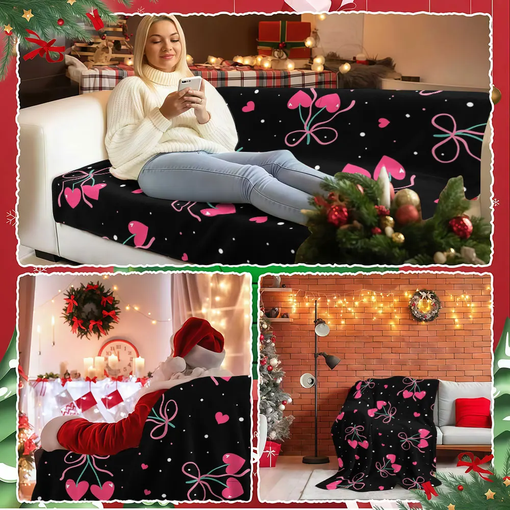 Sweet Heart Bows Winter Summer Flannel Blanket Throw Fleece Soft Fuzzy Plush Cozy Fleece Blankets for Sofa Ideal Gifts