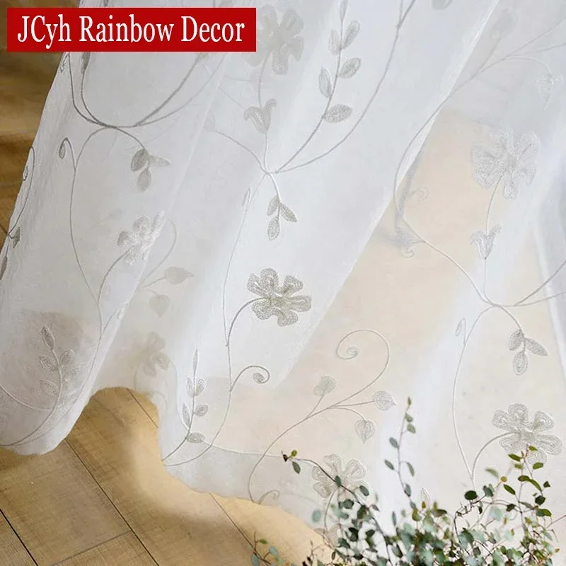 Korean White Embroidered Voile Curtains For Bedroom Window Curtain For Living Room Sheer Curtains Blinds Custom Made Drapes