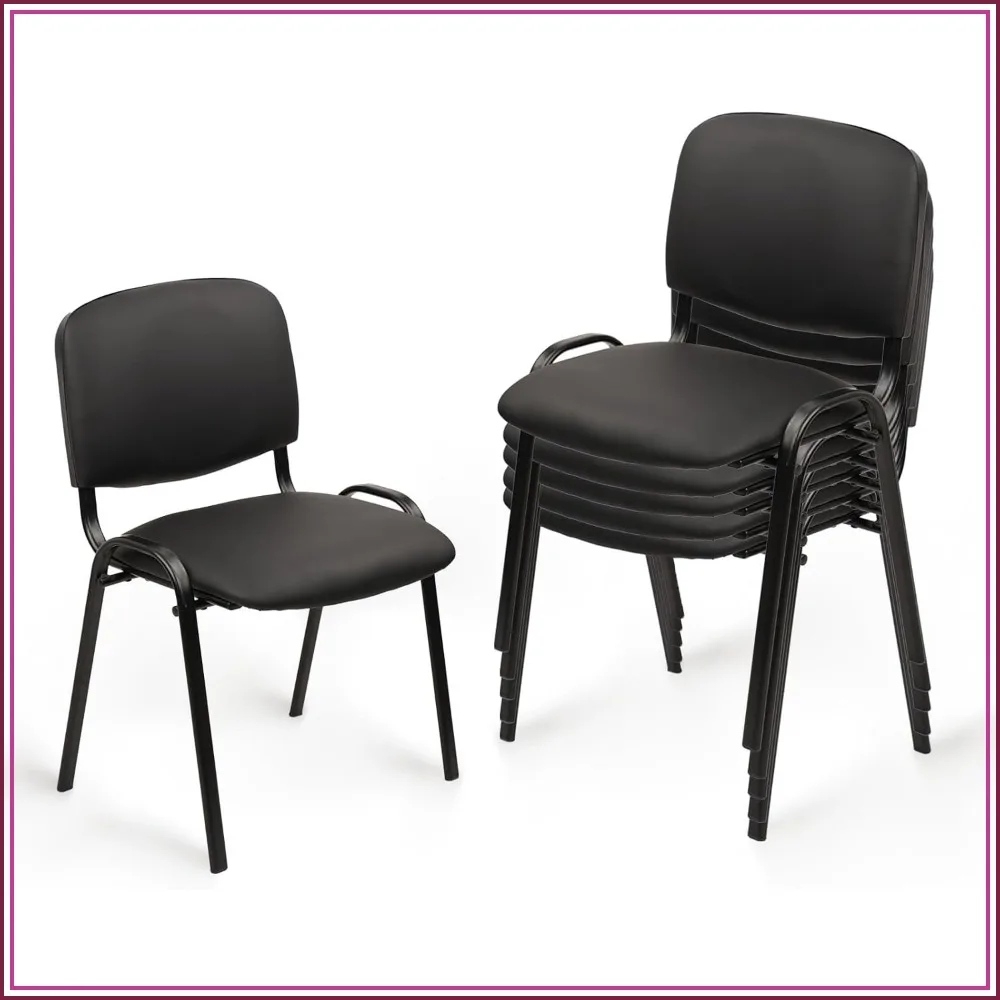 Stacking Waiting Room Chairs PU Leather Armless Guest Chair Metal Frame Black 5