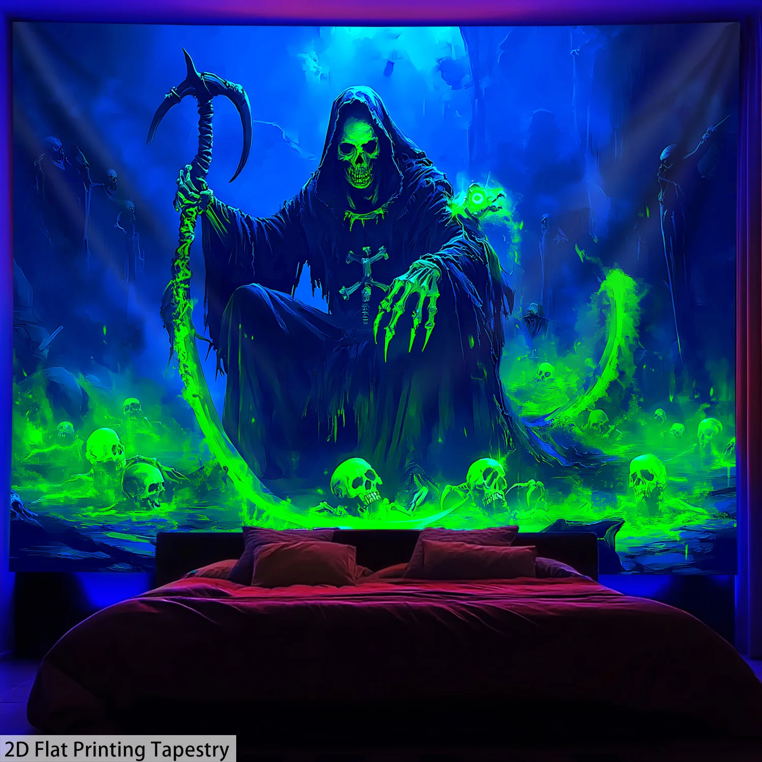 VIKAMA Death God Skeleton Tapestry psychedelic Printed Hanging Cloth Living Room Background Wall Halloween Horror