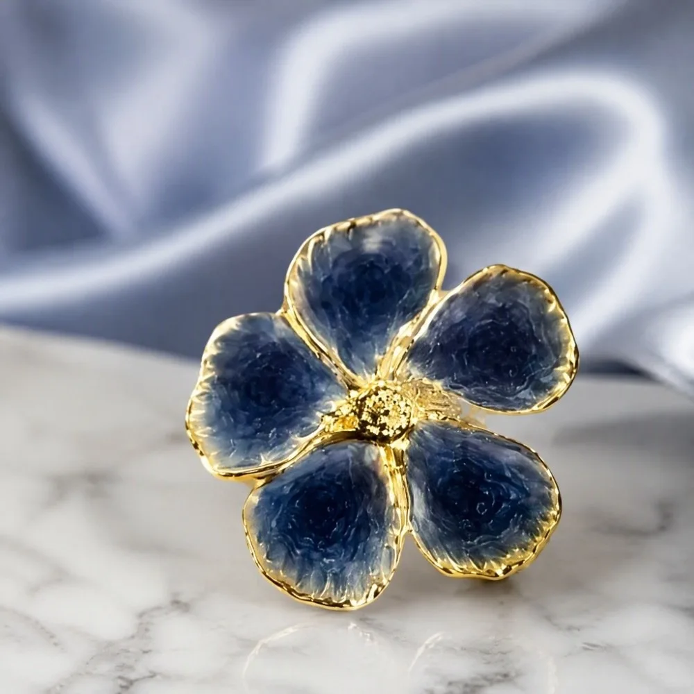 6pcs Metal Flower Napkin Rings Glossy Finish Dusty Blue Napkin Rings Set Petal Design Serviette Ring Holder Table Setting
