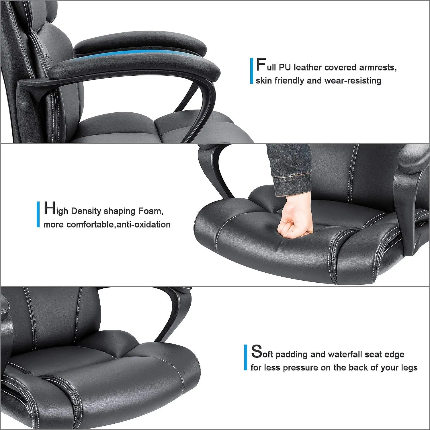 Mid Back Executive Office Chair Swivel Computer Task Chair with Armrests,Ergonomic Leather-Padded Desk Chair