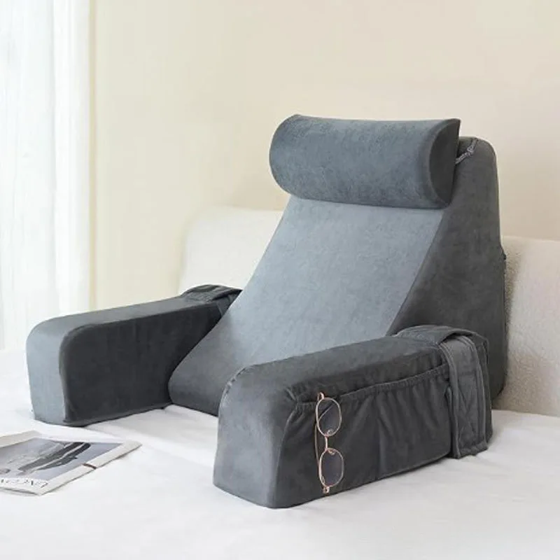 Ergonomic Reading Pillow with Armrests and Adjustable Headrest for Bed Back Support, Waist Cushion and Sit-Up Reading in Dorm