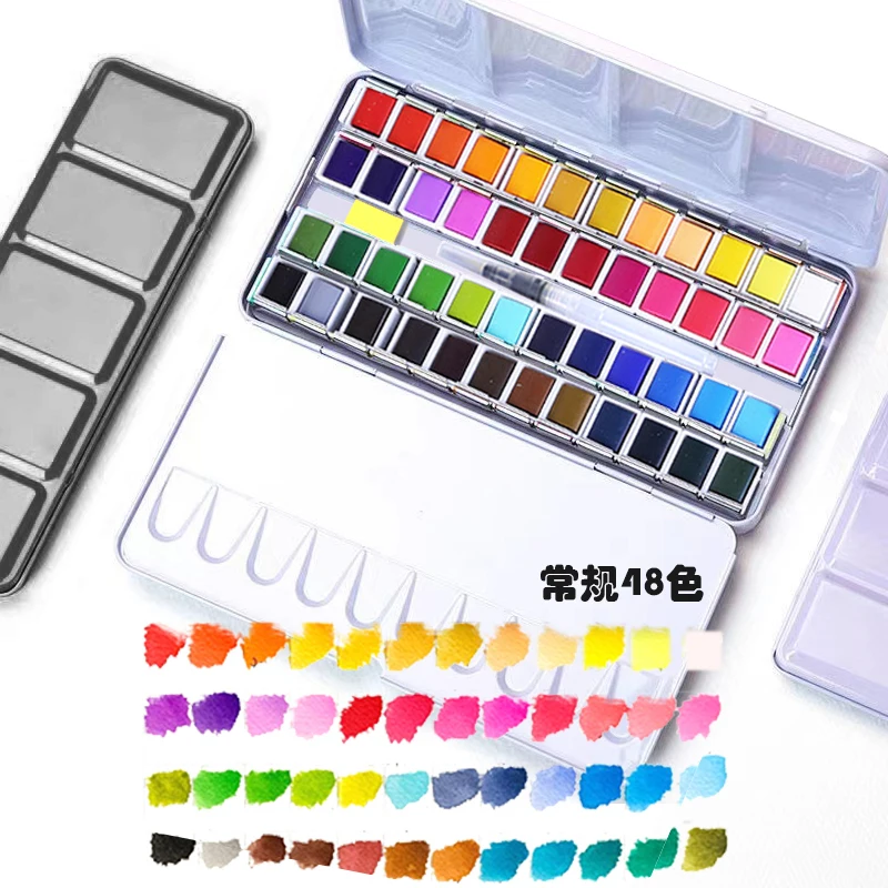 12/24/48colors Solid Pigment Watercolor Paints Set With Water Color Portable Brush Pen Professional Painting Art Supplies no box