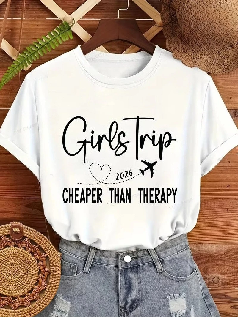 Cheaper Than Therapy Cruise Trip Vacation Bride Cruising T-shirt Harajuku  Sleeve Casual Aesthetic Clothes Women Clothing