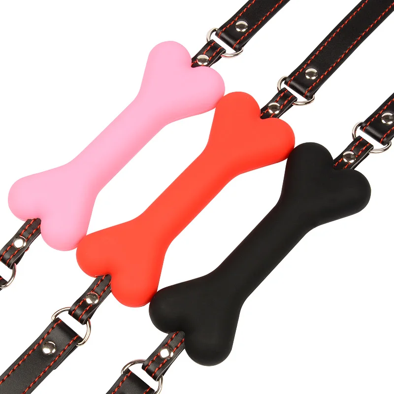 Sex Leather Colorful Dog Bone Shaped Plastic Open Mouth Gag For SM Male Female Slave Bondage Mouth Plug