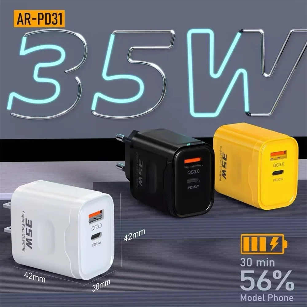 35W Dual Port PD+QC3.0 Fast Charger, USB-C Wall Charger, EU/