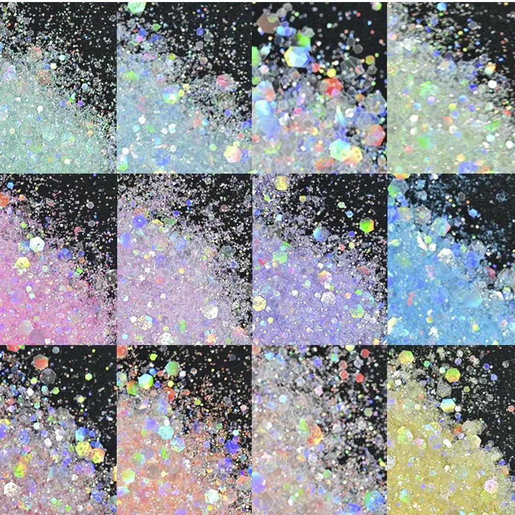 Mix Size Hexagon Nail Glitter Sequins Laser Holographic Chunky Manicure Glitter Holographic Chameleon Glitter Pigment 50/100gbag