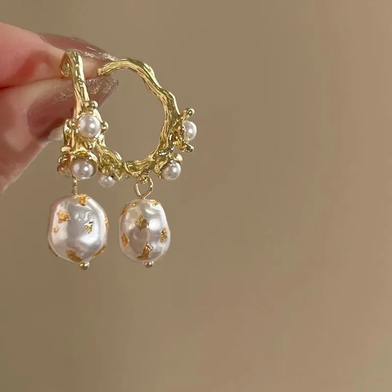 1pair French Style Vintage Luxurious Special-Shaped Faux Pearl C Design Earrings Suitable For Women To Wear On Any Occasion