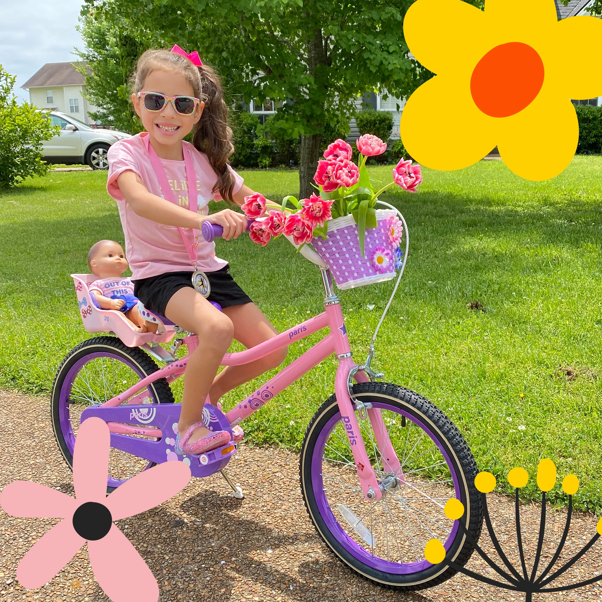 JOYSTAR Paris meisjesfiets voor kinderen van 3-8 jaar oud, 14 16 18 inch kinderfiets met zijwieltjes, mand en handrem, roze