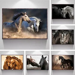 Black and White Horse Canvas Wall Art Two Horses Animal Farm Prints Posters for Home Room Decoration Modern Horse Painting Pict