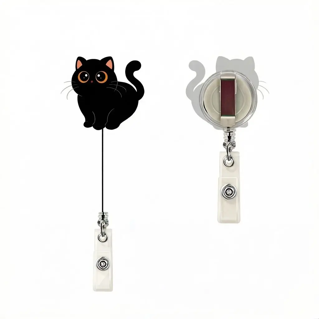2026 New Design 1 Piece Acrylic Anime Black Cat Retractable Nurse Badge Reel Cute Student Doctor ID Card Holder Keys Lanyard