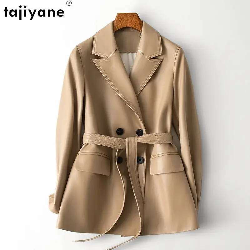 

Tajiyane High Quality Real Leather Jacket for Women Mid-length Elegant Genuine Sheepskin Coat Slim Outwears Lace-up Chaquetas