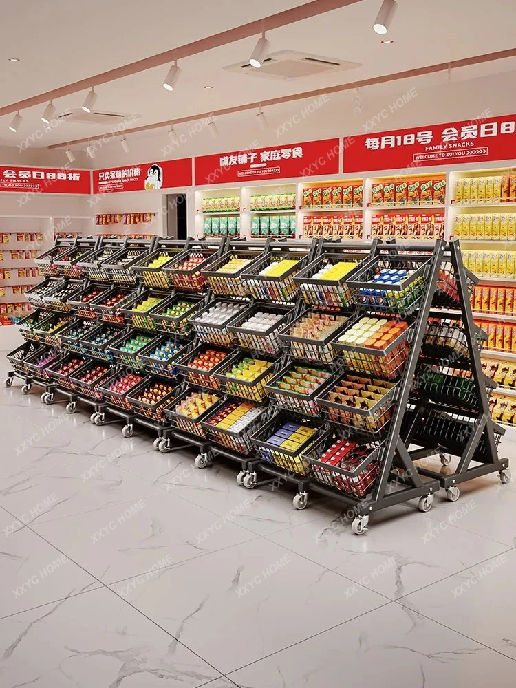 LSupermarket Snack Shelf Snack Shelf Basket Convenience Store  Beverage Single-sided Promotional Cart Display Shelf