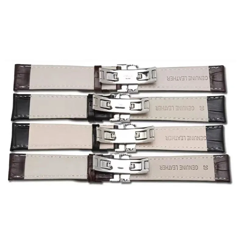 12mm 14mm 16mm 18mm 20mm 22mm Genuine Leather Strap Cowhide Watch Chain Men's Women's Crocodile Patterned Watchband Black Brown