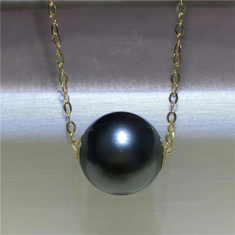 

Luxury Natural 18"14mm Genuine black Round Pearl Pendant Necklace Women Jewelry Wedding Party Gift 925 Sterling Silver 2868AAA