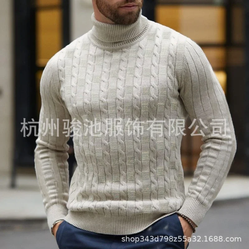 

Men Pullovers Tops Knitted Sweaters Turtleneck Full Sleeve Top Knit Casual Regular Splice Solid Sweater Autumn Winter 2025 New