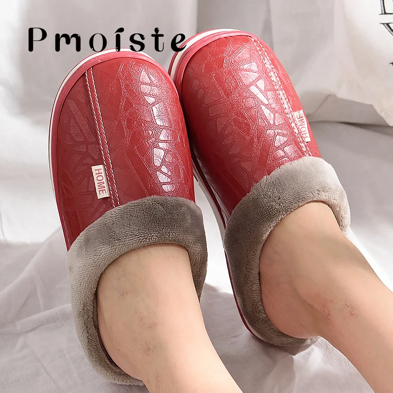 Zapatillas de casa de invierno para hombre, pantuflas de espuma viscoelástica con piel sintética, impermeables, para interiores, talla grande 51