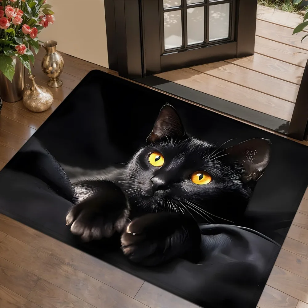 High Quality Realistic Black Cat Print Rug Mat for Home Decor Living Room Area Carpet Pet Lover Gothic Modern Stylish Floor