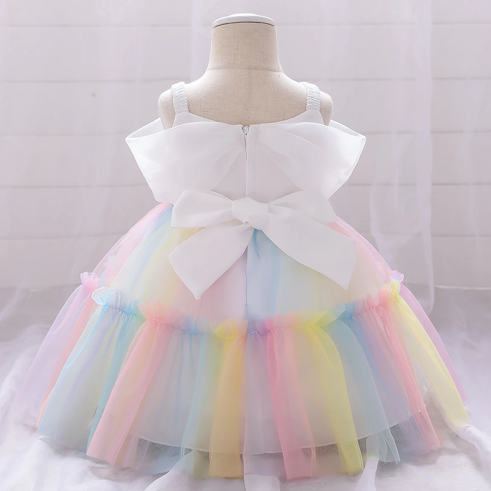 Colorful Tulle Bow Baptism Baby Girls Party Dress Infant Toddler 1st Birthday Wedding Princess Dresses for Girl Bridemaids Gown