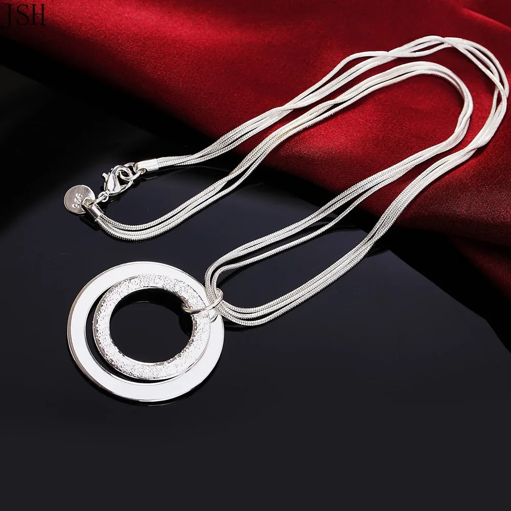 

925 Sterling Silver Exquisite Noble Luxury Charm Fashion Women Lady Charms Wedding Circle Necklace 18 Inches Jewelry