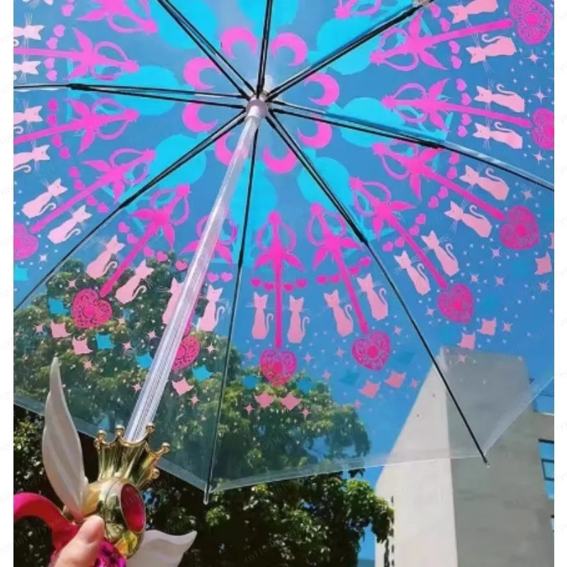 Glowing Sailor Moon Umbrella Hand Painted Sakura Magic Wand Transparent Princess Cute Anime