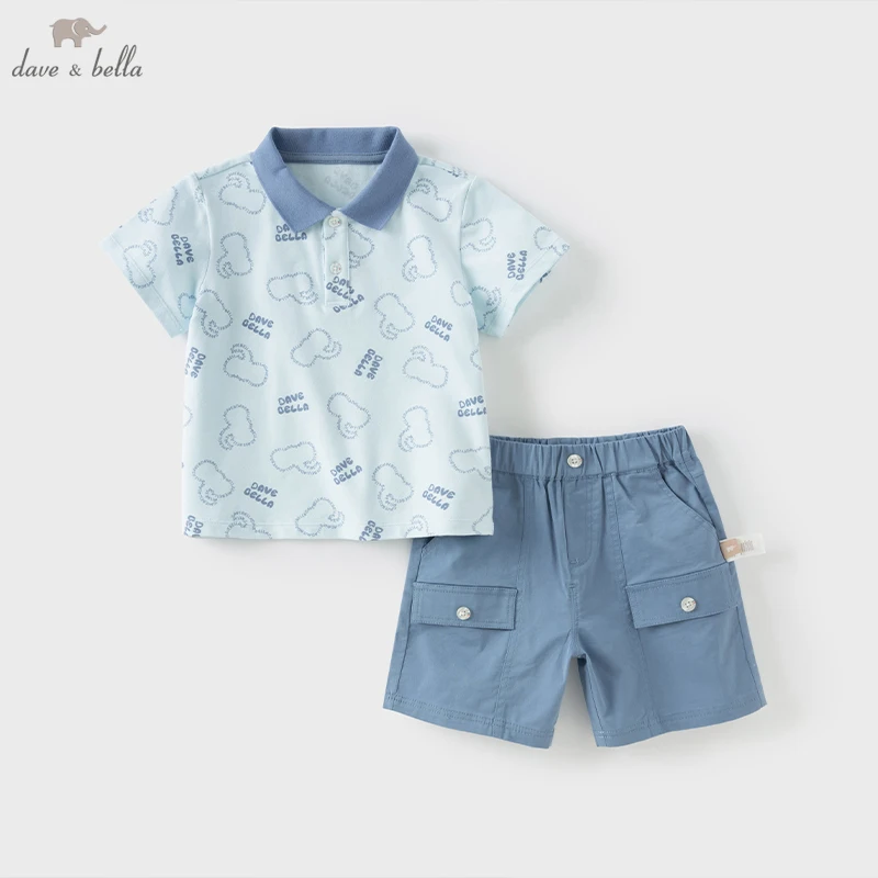 

Dave Bella Boy's Two-piece Suit Summer Clothes Children Short-Sleeved T-shirt Shorts Baby Two-Piece Set Casual DB2251329